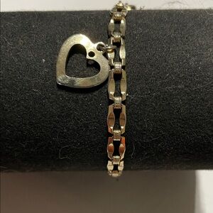Heart Charm Silver-Tone Link Bracelet